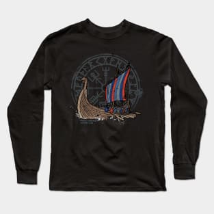 Viking ship drakkar with viking compass in the background Long Sleeve T-Shirt